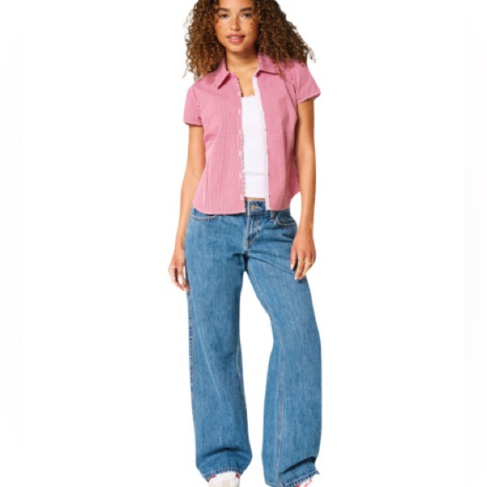 Hollister Low Rise Baggy Jeans Size 00 24 Distressed Wide Leg 100% Cotton Denim - Picture 14 of 14